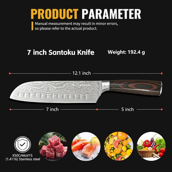 7 inch Professional Santoku Knife High Carbon Razor Sharp Stainless Steel - Picture 2 of 7
